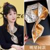 Printed spring new ear silk scarf Korean version double-sided small ear scarf interspersed with streamer women's versatile neck protector