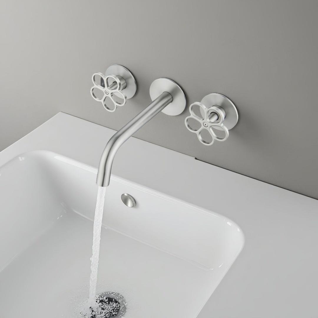 In-wall Grey Bathroom Faucet Total Brass Widespread Basin Faucet Brushed Nickel Sink Faucets 3 Hole Faucet Hot & Cold