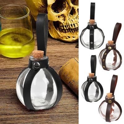 250ML Halloween Witch Wizard Cork Bottle with Faux Leather Belt Clothing Renaissance Medieval Accessory Belt Decor Potion Bottle