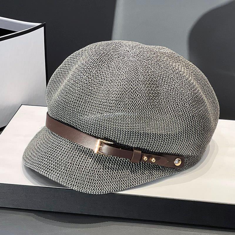 Полая плетеная восьмиугольная шляпа детская весенне-летняя дорожная универсальная дышащая темпераментная ретро кепка газетчика Adult (54-60cm) серый