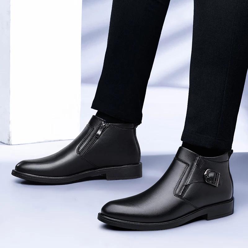 Trendy Brand Men's Genuine Leather Casual Shoes Outdoor High Top Workwear Shoes Cold Resistant Winter Men's Business Shoes
