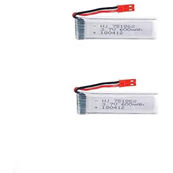 2PCS 3.7V 600mAh Rechargeable LiPo Battery for RC Drones UDI U817, WLtoys V959, Syma X5C, JJRC – 65x17x8 mm – Silver