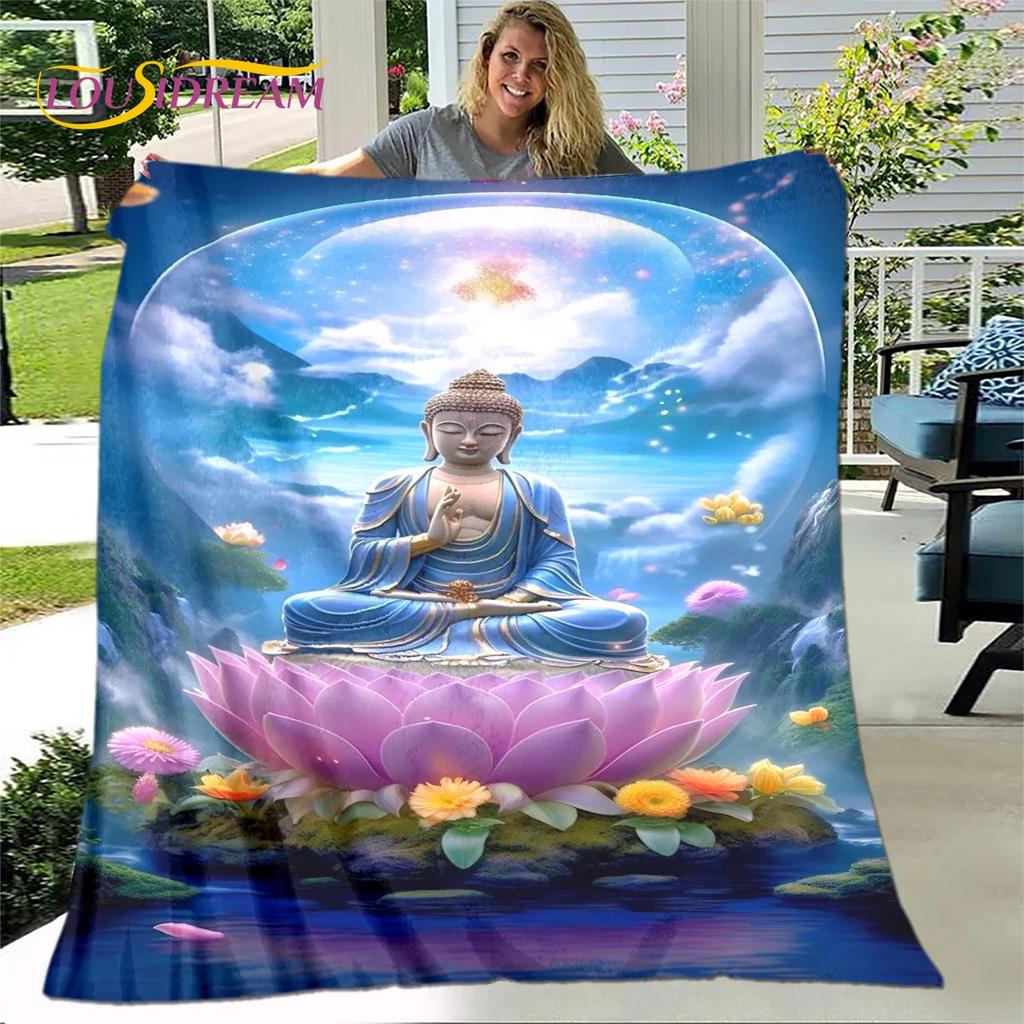 Manta 3D Sakyamuni Buddha Guanyin Bodhisattva budismo fe religión manta suave para el hogar orar dormitorio camas funda de sofá