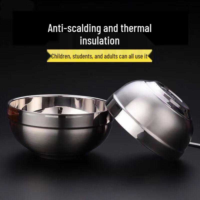 304 Stainless Steel Double-Layer Insulated Rice Bowls, 15cm (10-Pack)