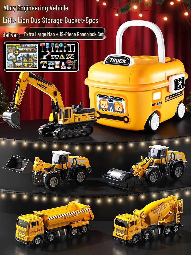 Beiges Alloy Excavator Set: Engineering Vehicle Model Toy with Bulldozer for Boys, Kids' Birthday Gift