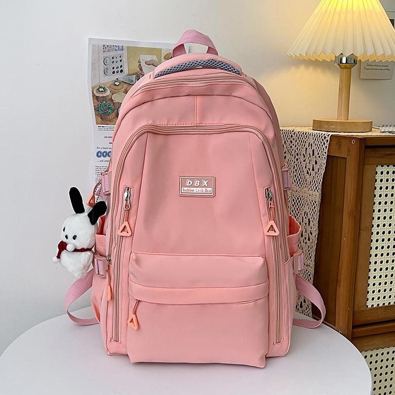 Large Capacity Simple Backpack With Solid Color And Letter Design Daily For