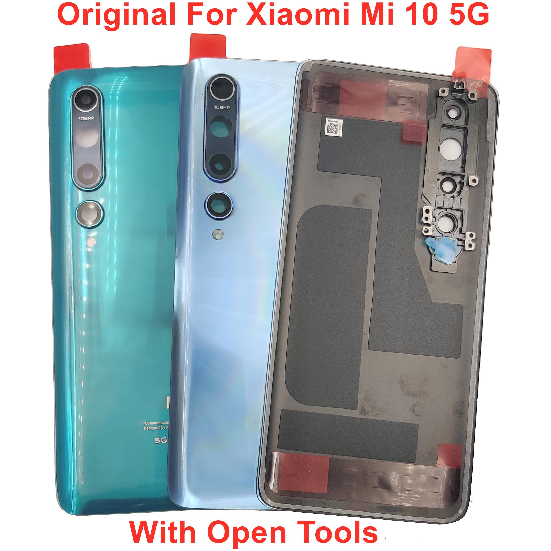 

For Xiaomi Mi 10 5G Original Back Lid Battery Glass Cover Rear Door Housing Panel With Camera Frame Lens Flashlight