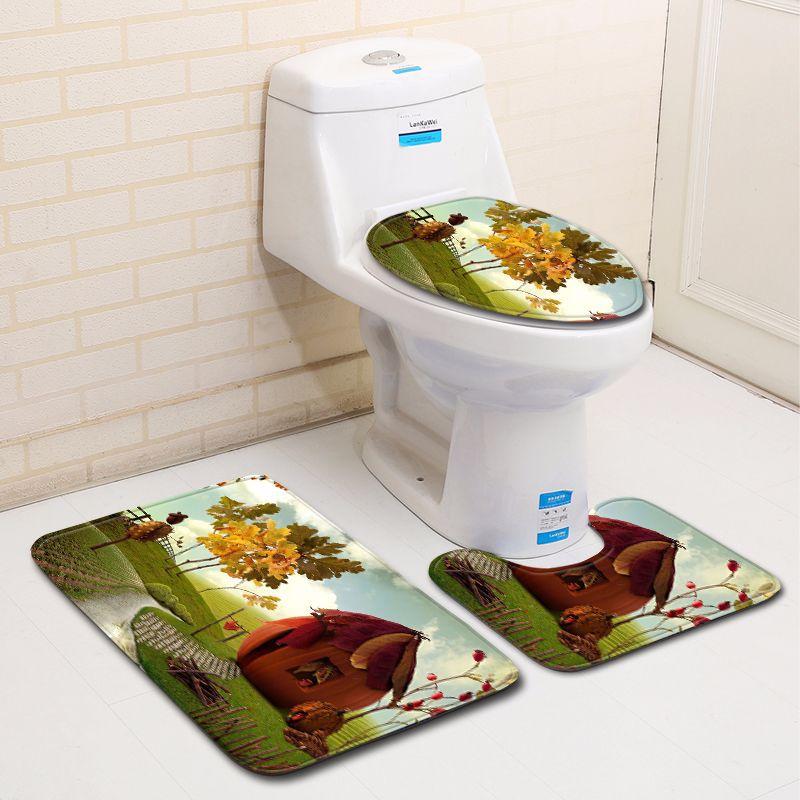Thanksgiving Bathroom Toilet Three-Piece Floor Mat Doormat Bathroom Carpet