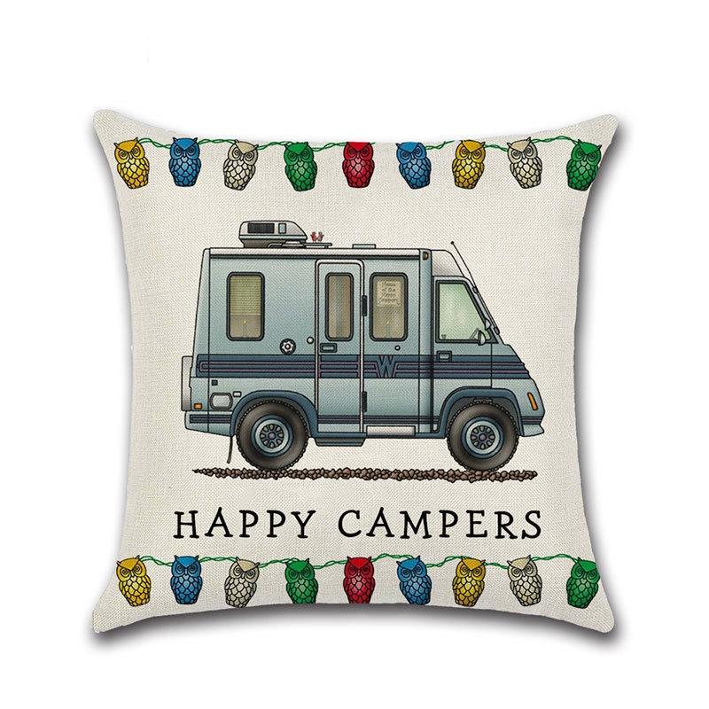 Ornate Happy Campers Sofa Throw Cushion Cover Ideal For Home Dcor