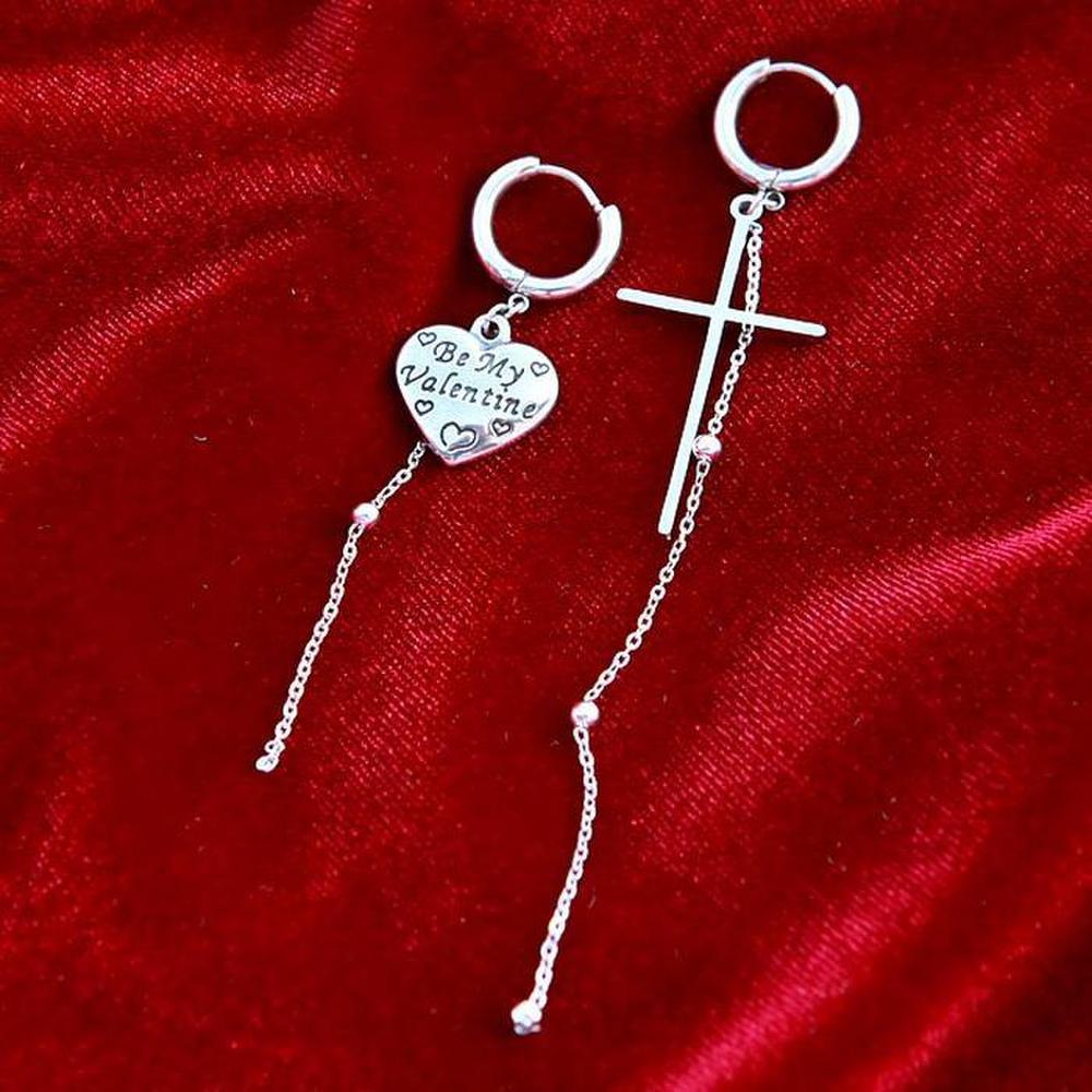 Non-discoloring surgical steel heart and cross hoop earrings (S7248134)