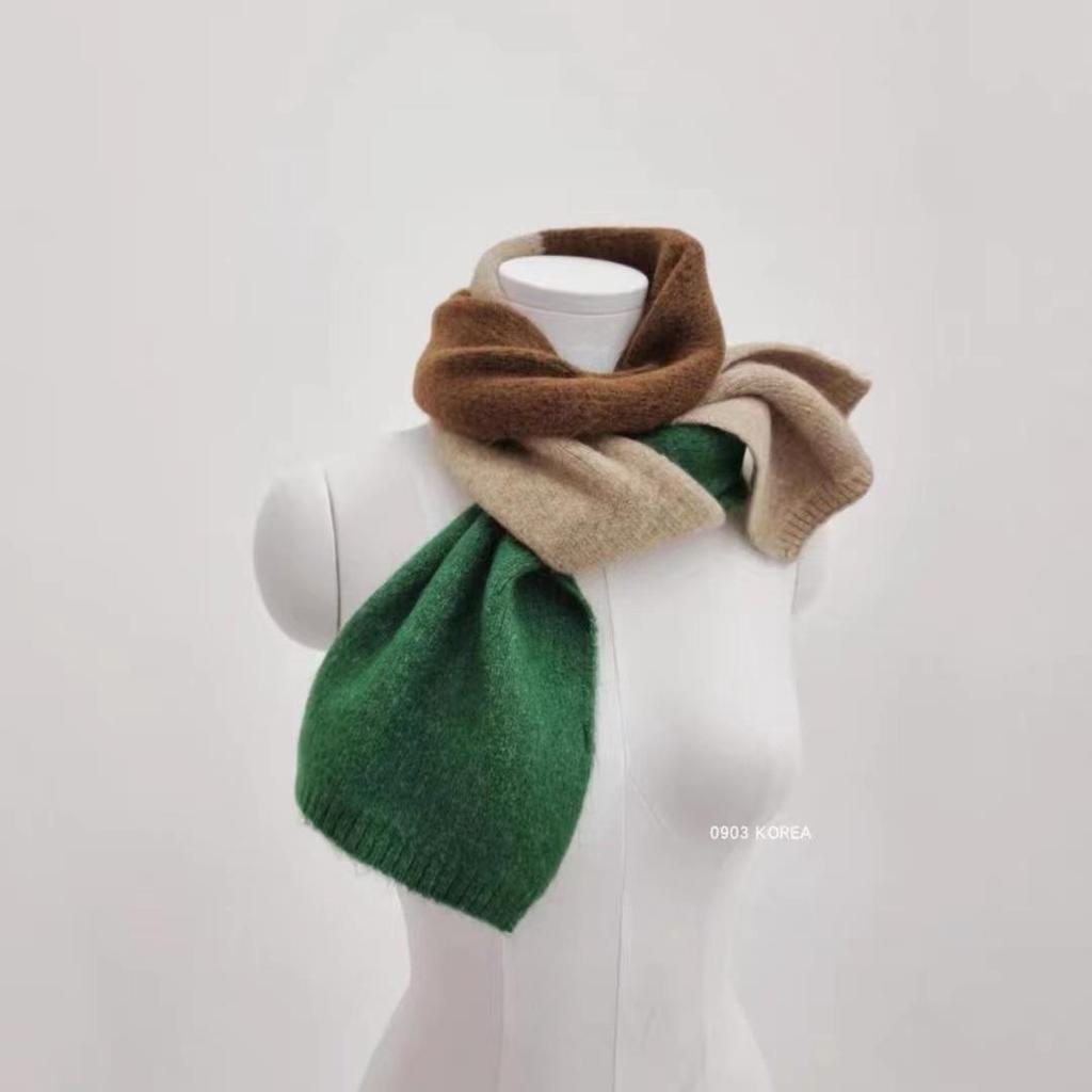 Collection of Warm and Cute Contrasting Color Rainbow Knitted Scarves for Autumn and Winter