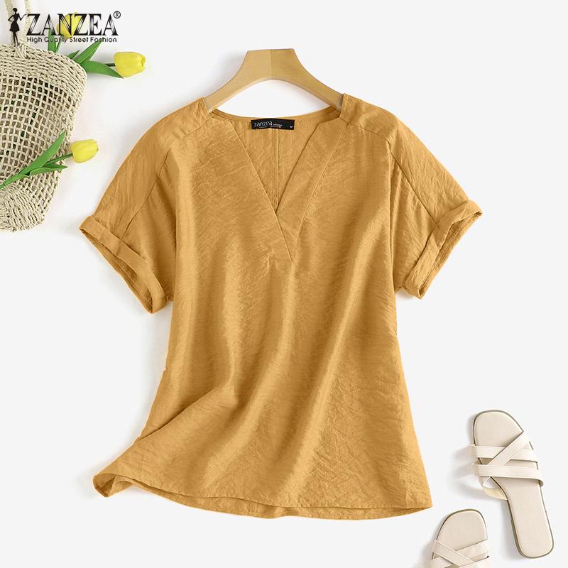 

ZANZEA Женская Повседневная V-образный вырез с коротким рукавом Летняя футболка