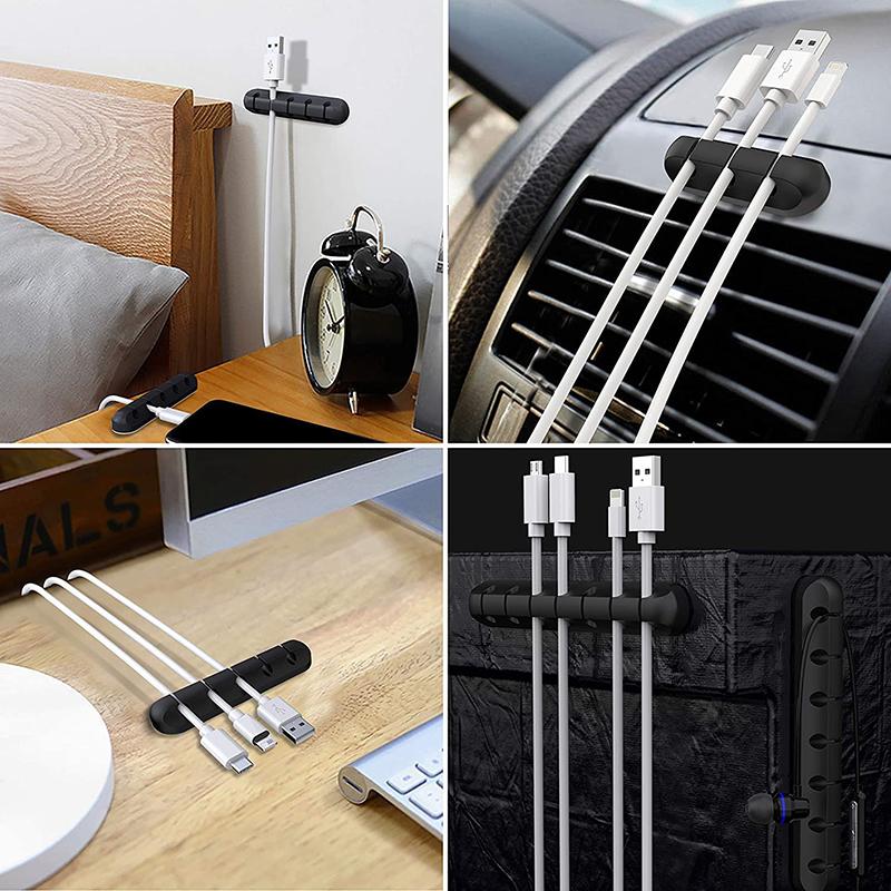3/5 Clips Adhesive Silicone Cable Winder Desktop Wire Wrapped Cord Cable Holder Desk Set Table Organizer Office Supplies