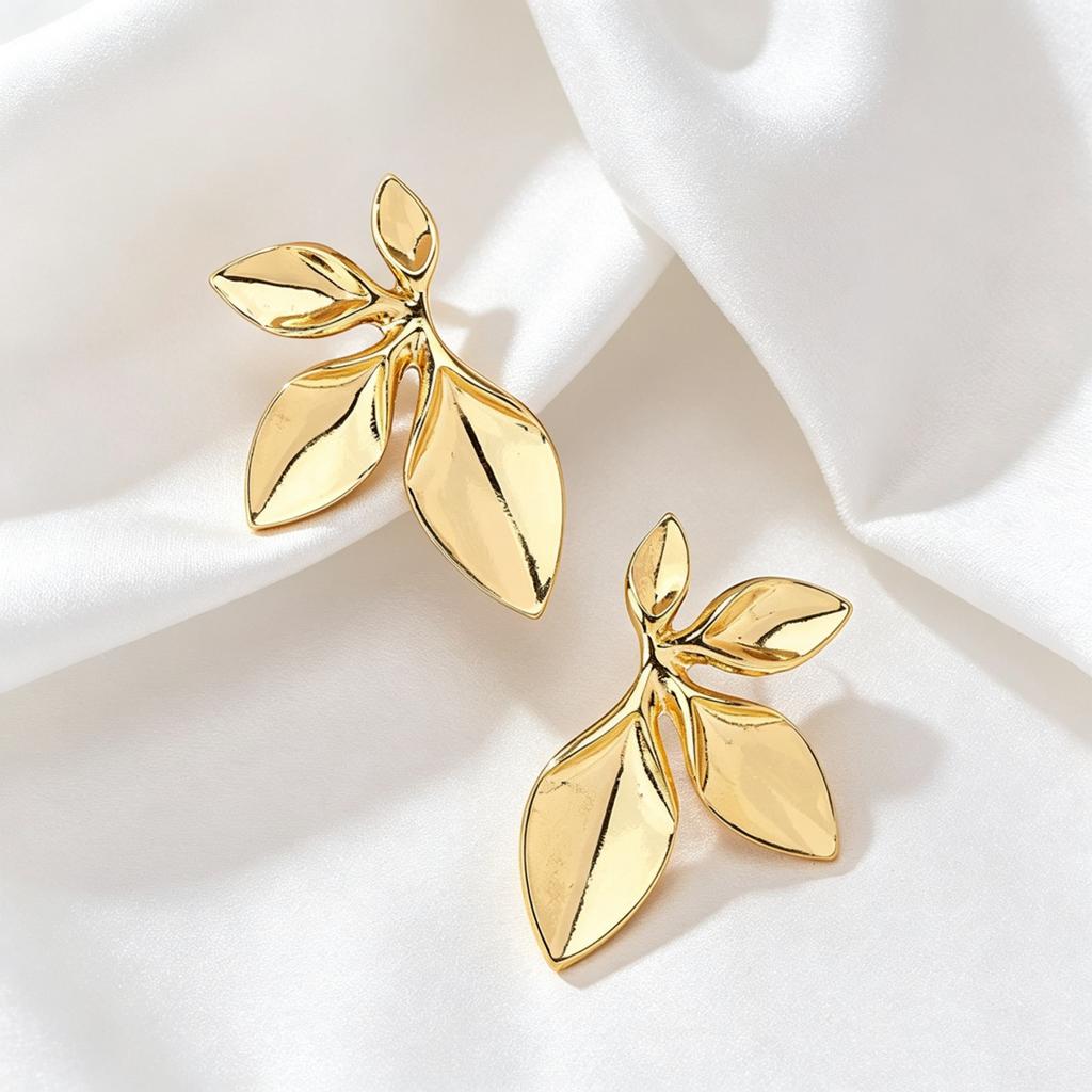 European and American niche glossy flower leaf stud earrings hot-selling simple and versatile commuter earrings metal girls earrings