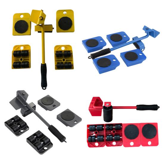 5 Pièces/Ensemble Outil de Déménagement de Meubles avec Pied-de-Biche Déménageur de Meubles Robuste avec 4 Roues Rouleau pour Appareils Ménagers Meuble Déménageur Chariot Coulissant