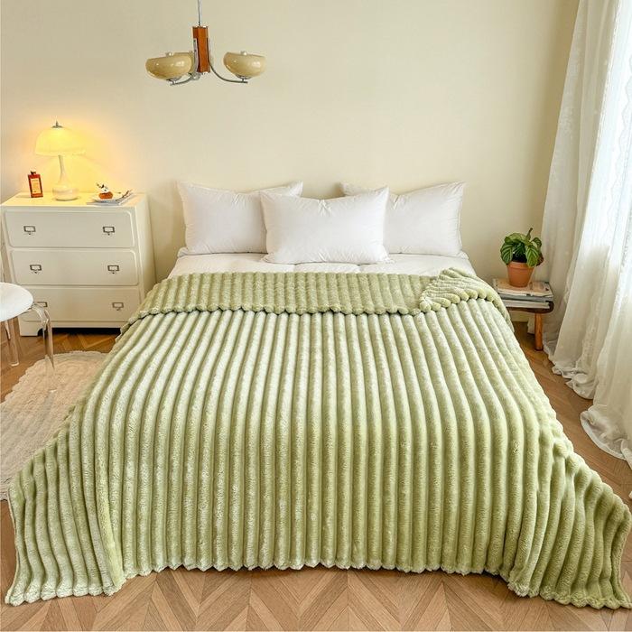 Thickened Rabbit Plush Flannel Blanket for Nap, 4.8cm Wide Striped Air Conditioner Blanket