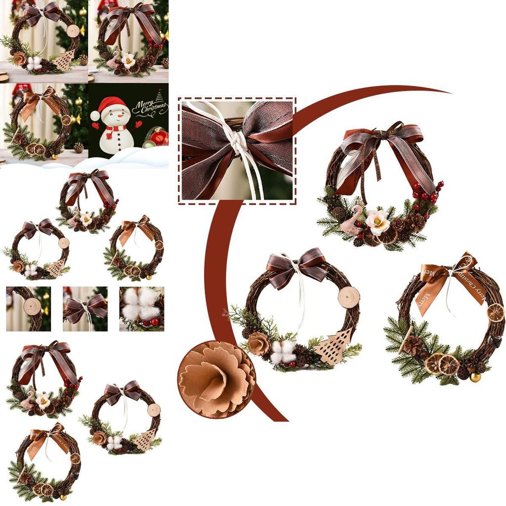 Exquisite Christmas Rattan Wreath Garland With Big Bowknot For Festive Door Decor