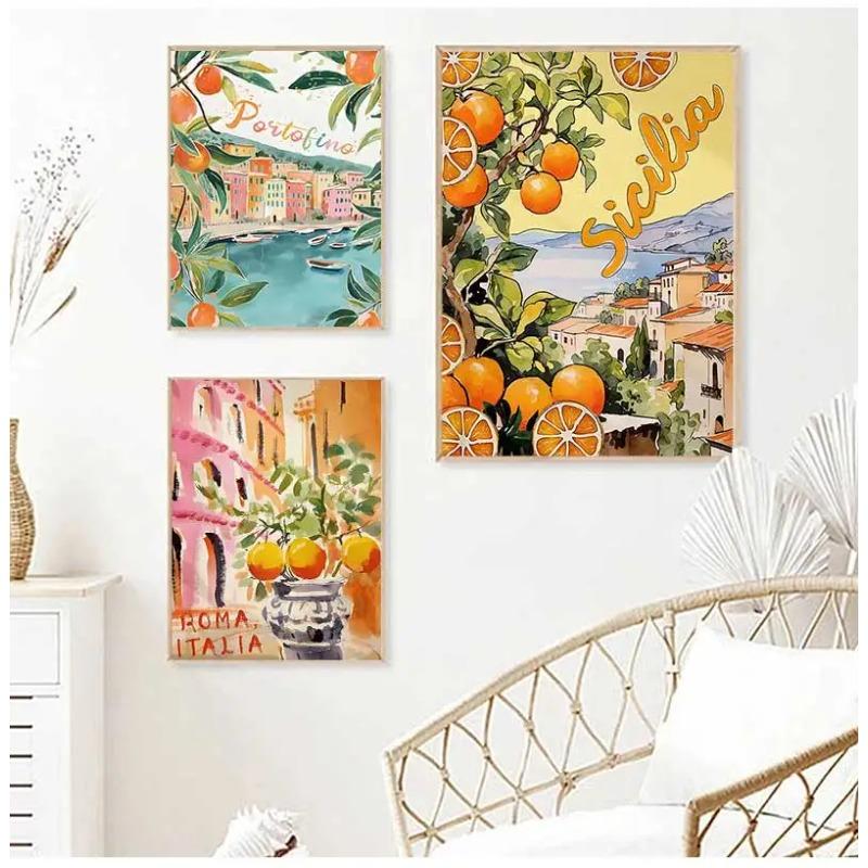 La Dolce Vita Limone Poster Stampe Retro Spritz Pittura su Tela Santorini Italia Viaggio Arte da Parete per Stanza Caffè Decorazione Quadro