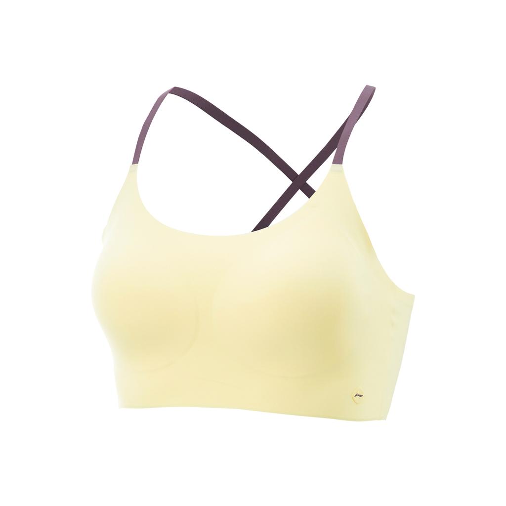 Li Ning Fitness Series Casual Minimalist Solid Color Sports Bra Women Underwear Pale-Goose-Yellow AUBV018-2