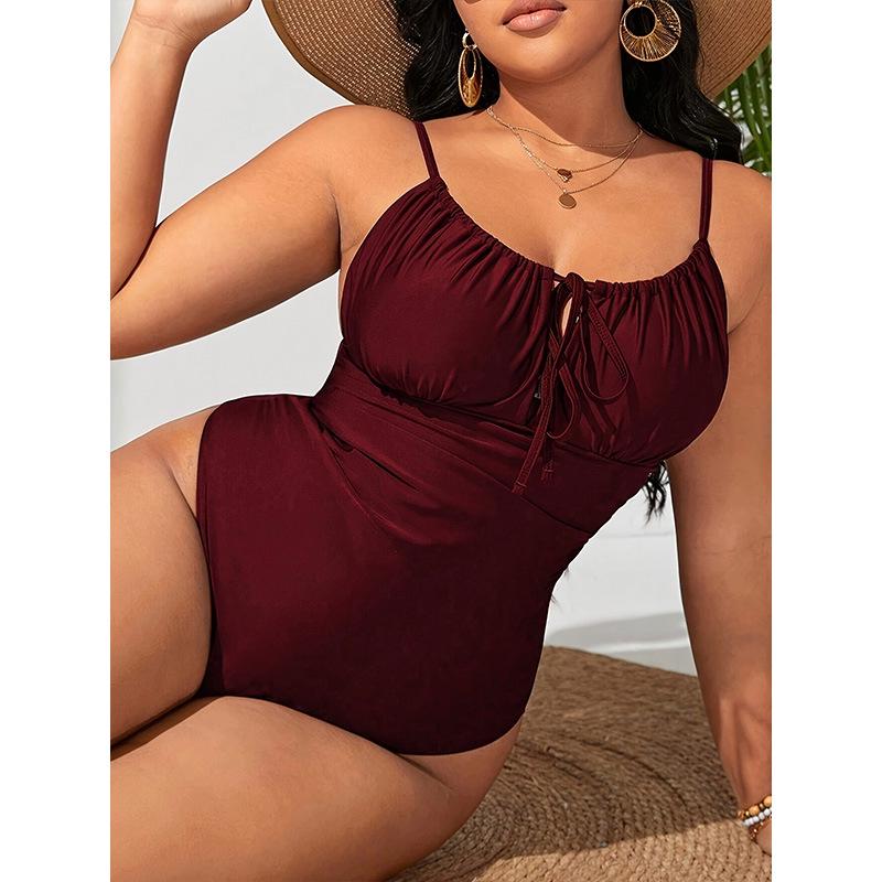 Sexy Solid Color Plus Size Tankini Swimsuit for European and American Markets