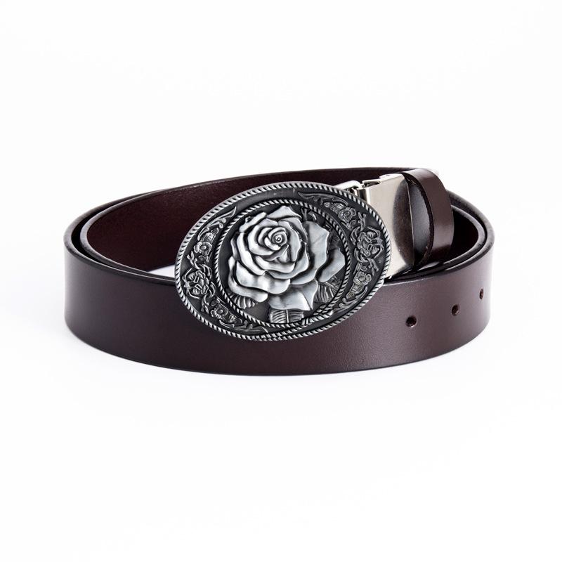 Rose-Shaped Waistband Leather Belt with Floral Pattern - Nightclub Single Loop Pants Accessory