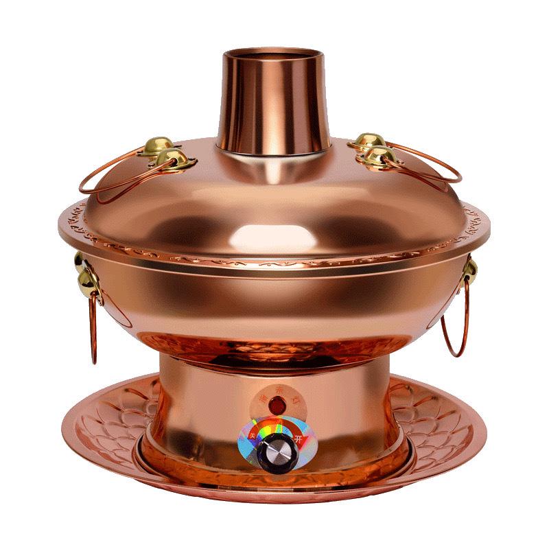 Pure Copper Thickened Hot Pot - Traditional Beijing Style Double Flavor Copper Cookware 30cm Thickened Pure Copper