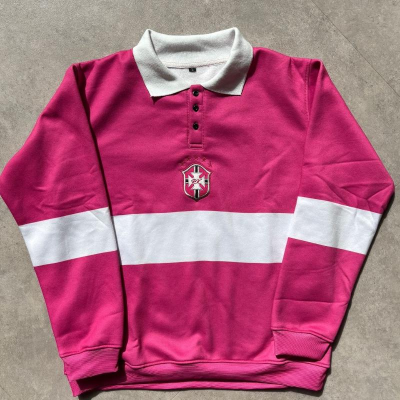 European and American Y2k Long Sleeved Printed Embroidered Polo Collar Pullover