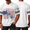 Mens V Neck Short Sleeve Jersey Style T Shirt with States 250th Anniversary Print and Flag Graphic