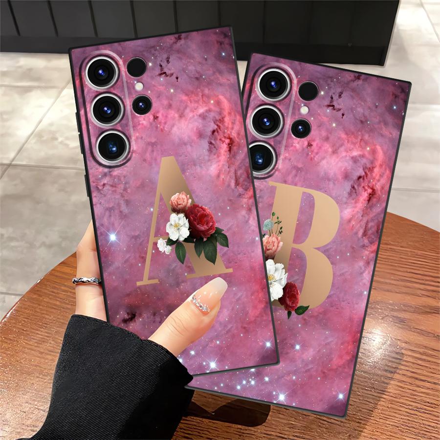 Case for Samsung Galaxy S26 Ultra S25 Plus S21 FE S23 Note 20 8 9 10 S24 S10 S9 S20 Ultra Funda Phone Cover Flower Name Letter A