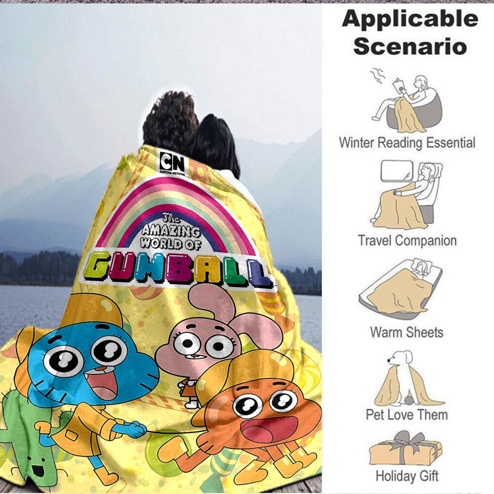 1pc Cartoon Network Gumball Cozy Print Blanket Lightweight Warm Flannel Throw Blanket For Sofa, Bed, Living Room