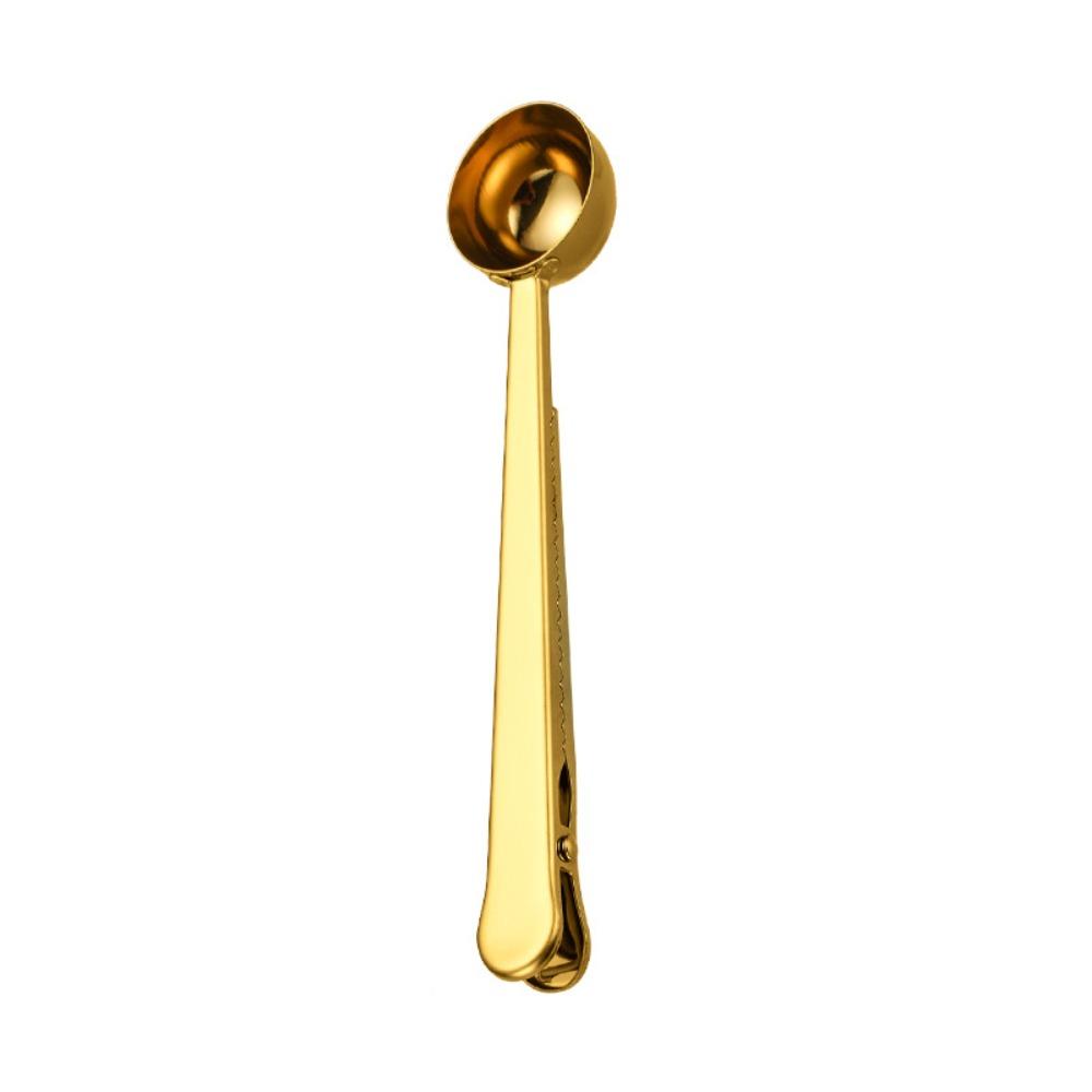 1pcs With Sealing Clip Measuring Spoon Stainless Steel Long Handle Spoon Portable Coffee Spoon  Home