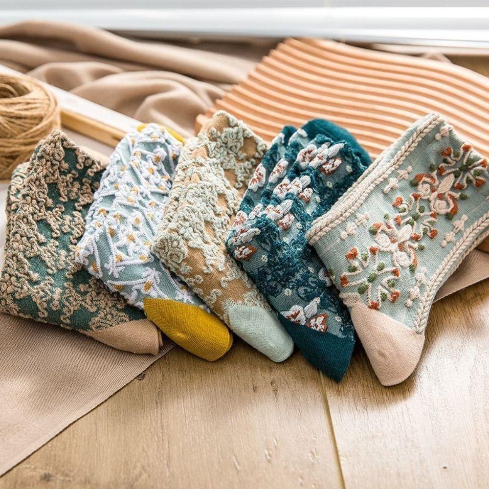 

5 пар цветочных носков-труб с цветочным принтом Harajuku Sweet Sock женские модные носки для девочек до середины икры осень Style 3