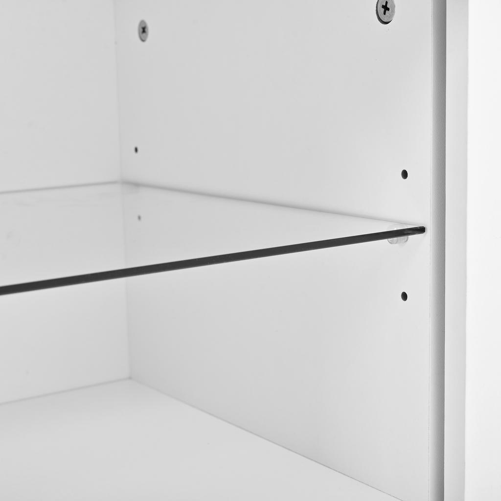 White TV Cabinet with Three Sliding Doors, MDF, Glass Shelf, App-controllable LED Lighting, Thin Steel Legs, Minimalist Living Room Storage Cabinet