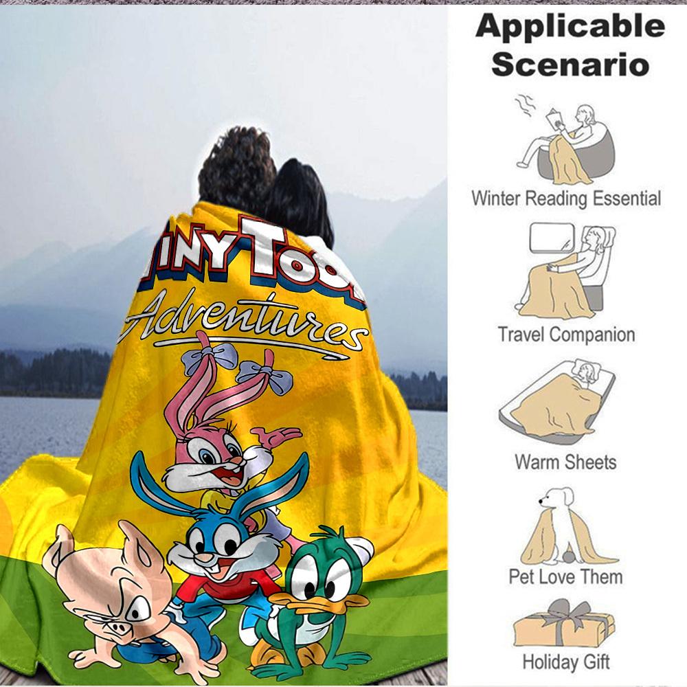 1pc Tiny Toon Adventures Flannel Throw Blanket - HD Printed Lightweight Soft Warm All-Season Blanket for Sofa, Bed, Travel006