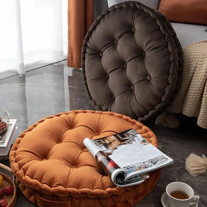 60x60cm Nordic Plain Velvet Tatami Round Cushion Pillow Thickened Winter Sofa Back Cushion Floor Meditation Cushion Futon Round