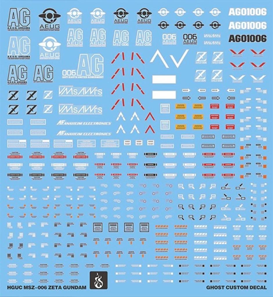 Fluorescent HG RG EG 1144 Robot MS Ensha Detail-Up Water-Transfer Decals (for HGUC 1144 MSZ-006 Z Gundam Zeta Gundam) [Used]