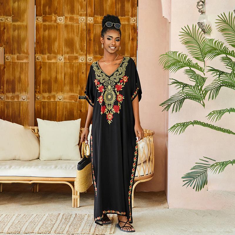 

Rayon Embroidery Long Beach Dress & Bikini Cover-up Robe One size