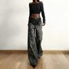 Functional wind cool girl retro tie-dye loose casual pants women's PU leather high waist thin straight pants tide