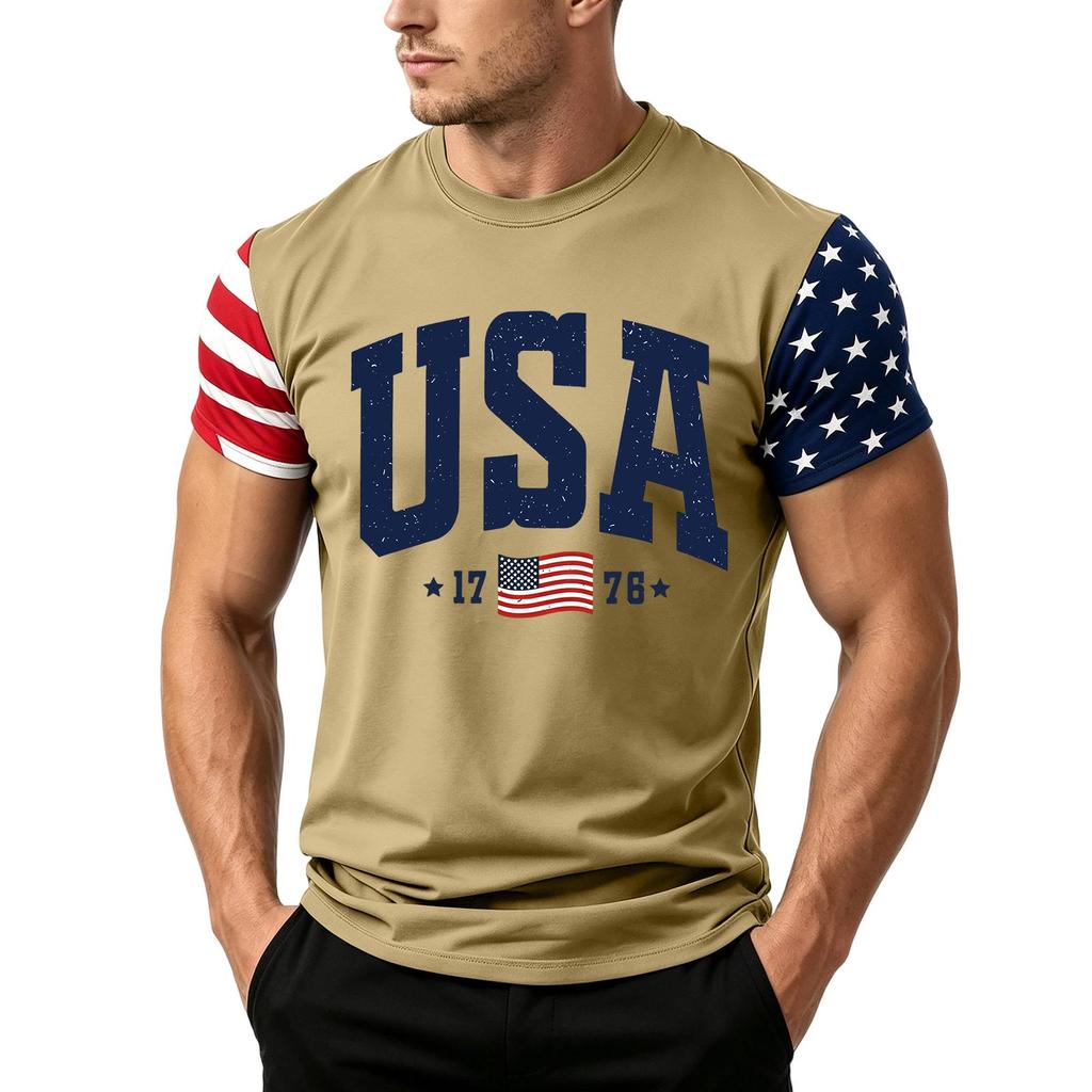 Men's Independence Day Flag Print Short Sleeve T-Shirt, Loose Casual Daily Summer Tops