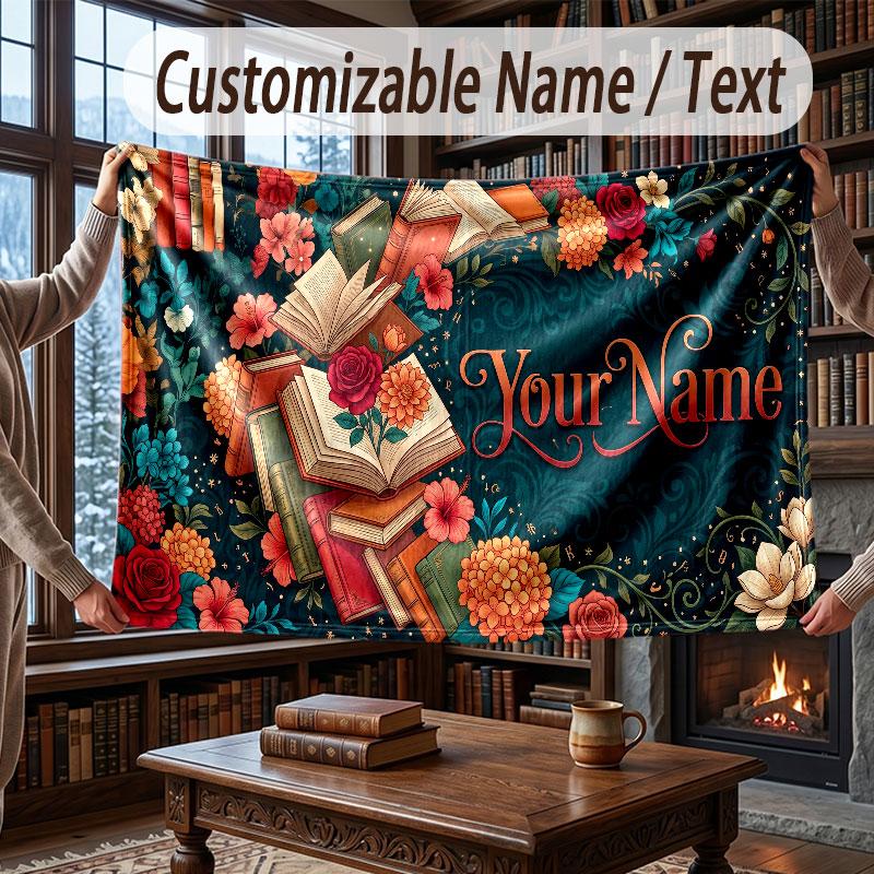 Floral Garden Theme Throw Blanket Custom Name Text Personalized Blanket Soft Cozy Blanket for Home Sofa Bed