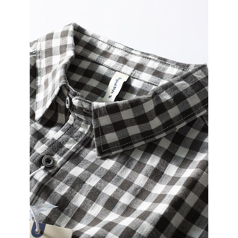 American Retro Lyocell Tencel Black and White Gingham Shirt Men Long Sleeves Spring and Autumn Export Men's Casual Shirt