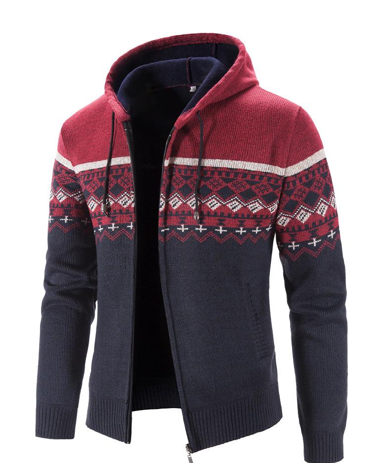 Men's Autumn Winter Zippered Hooded Sweater Cardigans - Thick Patterned Warm Knitwear for Casual Style