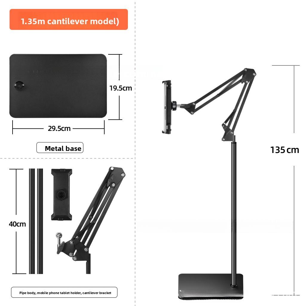 Metal Cantilever Floor Stand Phone Selfie Live Streaming Video Watching Lazy Square Base Folding Tablet Bracket Grip