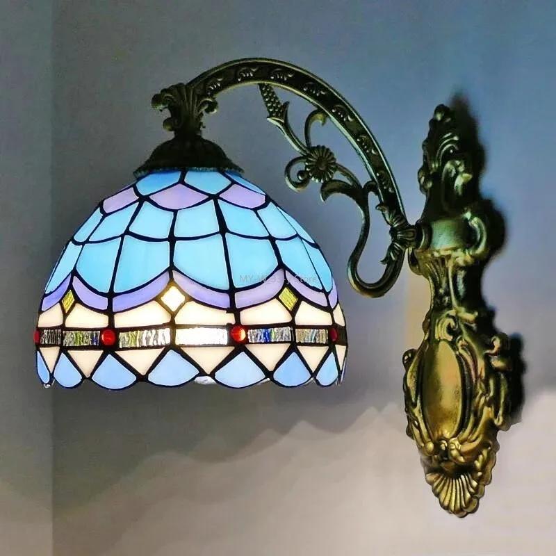 Vintage Baroque Stained Glass Lampshade Stained Glass LED Wall Lamp Wall Light Aisle Corridor Balcony Sconce Lighting  (No Bulb)