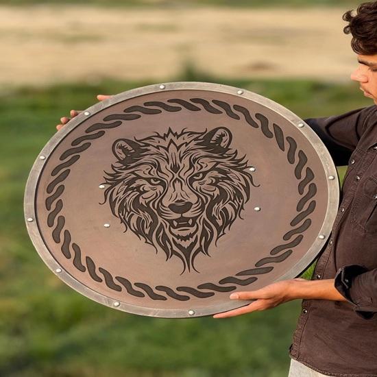 60.96 Cm Wolf Battleworn Wooden Shield Medieval Viking Warrior Shield Wall Decor Shield Best Gift for Decoration