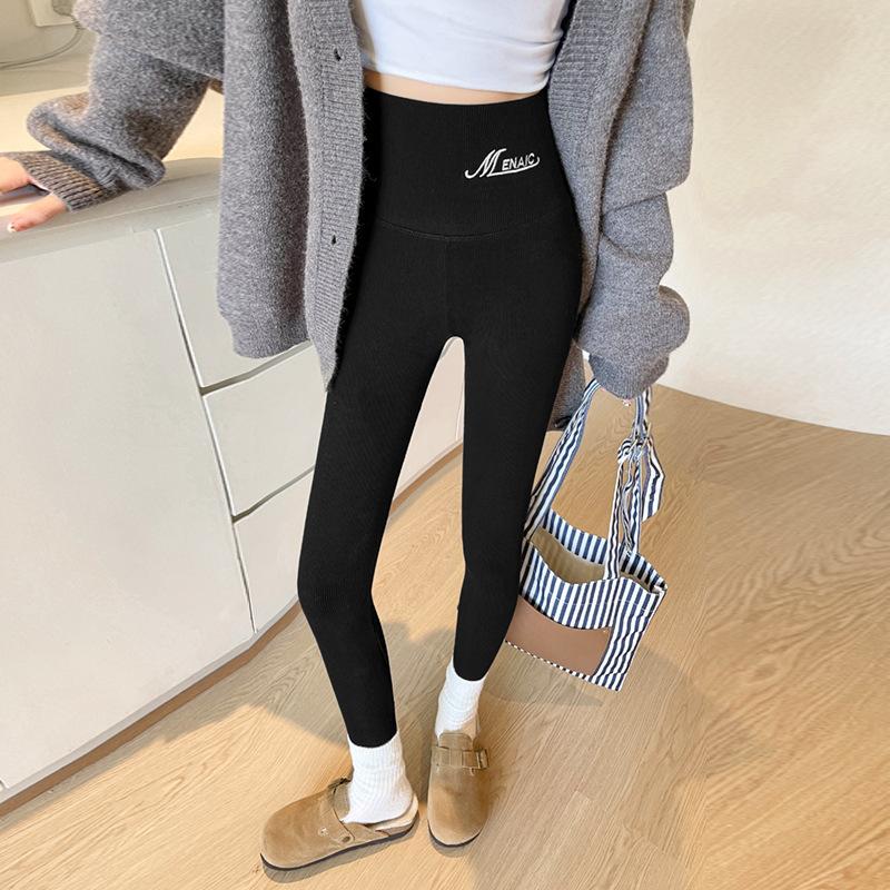 Threaded leggings, vertically striped thin, high elastic matte fitting leggings, no curling, no climbing, black leggings