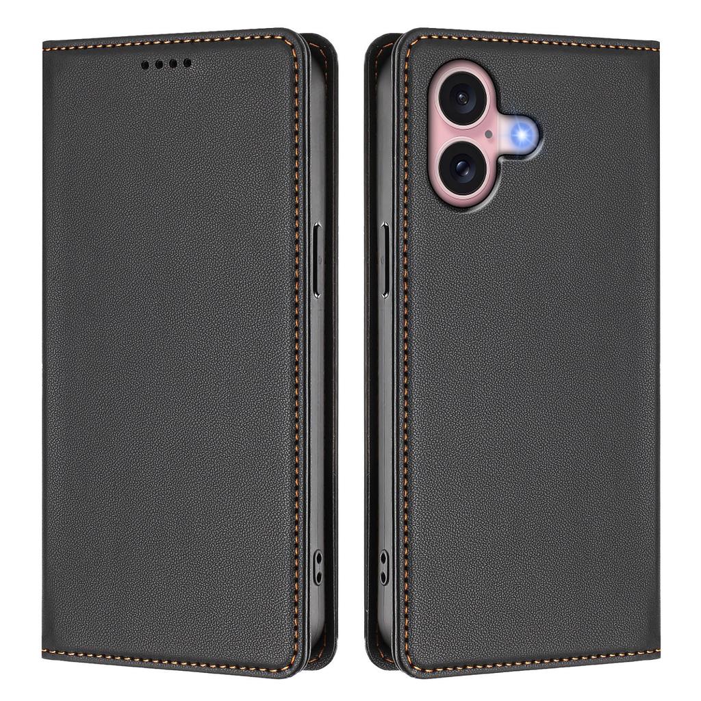 For iPhone 16 Leather Wallet Case Magnetic Closure RFID Blocking Phone Cover