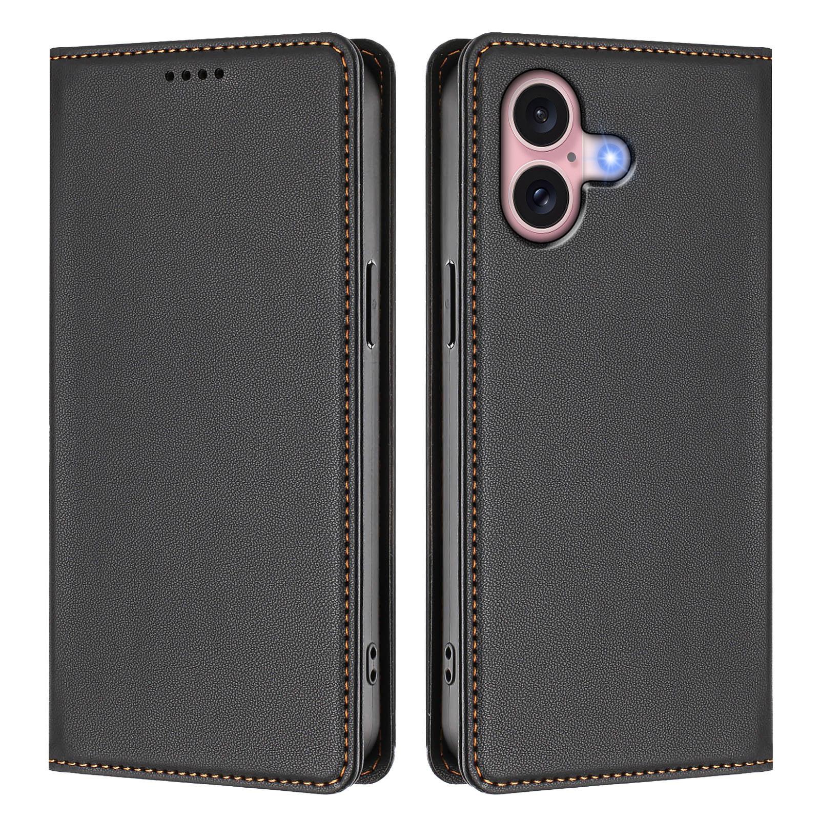 For iPhone 16 Leather Wallet Case Magnetic Closure RFID Blocking Phone Cover