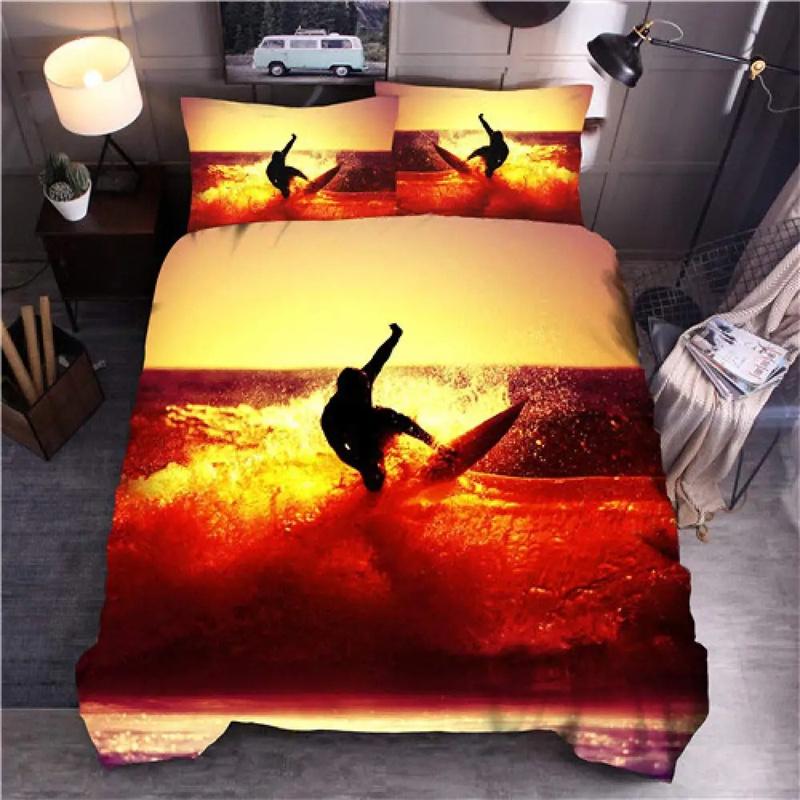 Luxury Sunset Surfing Duvet Cover for Teens Boys Girls Adults Summer Beach Theme Bedding Queen King Size Gift
