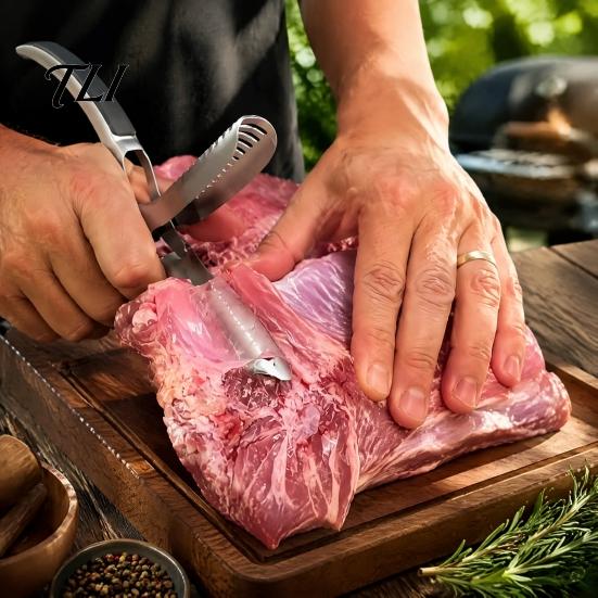 Kitchen Meat Preparation Tool Rib Membrane Removal Tool, Stainless Steel Prep Clamp, BBQ Pork Peeler for Beef And Lamb Durable Cooking Utensil